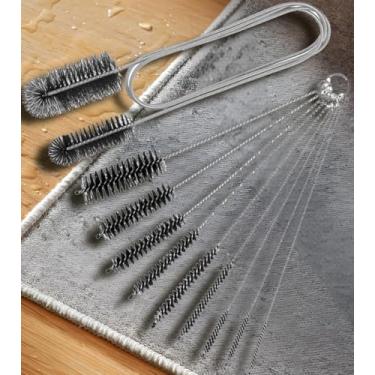 Imagem de Conjunto de 10 escovas de drenagem flexível, limpador de canudo, escova de limpeza de tubos, escova de mangueira de aço inoxidável de 150 cm de extremidade dupla, escova de limpeza de tubo longo de