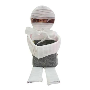 Imagem de Cachepot de Feltro Resinado Halloween Múmia Sentada - 01 Un - SB Fábri