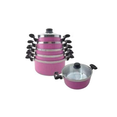 Imagem de Jogo Panelas Alumínio Rosa Tampa de Vidro 5 Peças