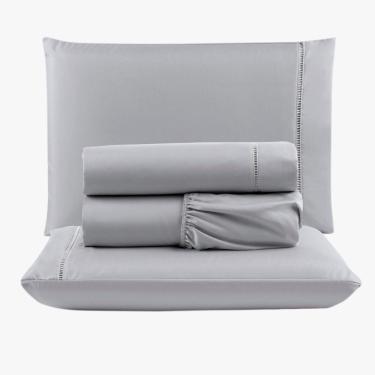 Imagem de Jogo De Lençol Peletizado 400 Fios Queen 4 Peças Barato - Casa - Hotel - Pousada - Cinza
