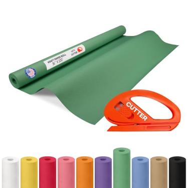 Imagem de Rolo de papel Kraft verde 91,4 cm x 3048 cm (30,5 m) com cortador - Papel de embrulho feito nos EUA para embalagem, mudança, envio e artesanato/artes - Material de artesanato natural 100% reciclável