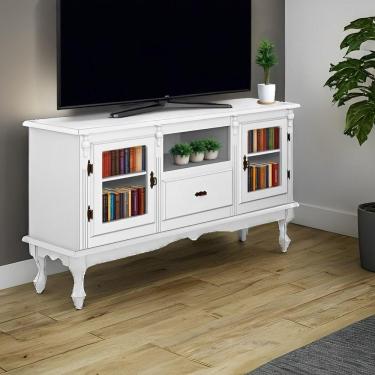 Imagem de Rack Para Tv 2 Portas 1 Gaveta E Nicho Com Pés Luiz Xv - Branco Laca
