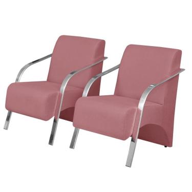 Imagem de Kit 2 Poltronas Vênus 1 Lugar Braço Pé Alumínio Rosa.