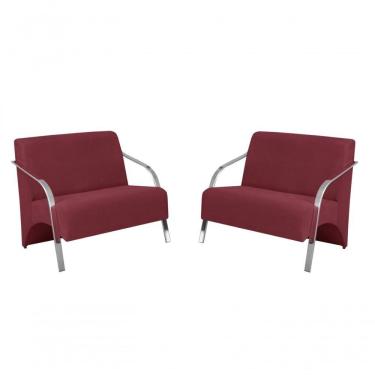 Imagem de Kit 2 Poltronas 2 Lugares Vênus Braço Alumínio Suede