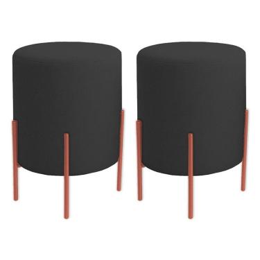 Imagem de Kit 2 Puffs Orgânicos Boucle Thor Com Pés De Ferro Rosê - 7 Decor Preto