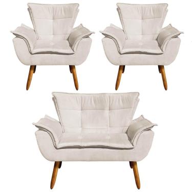 Imagem de Kit 01 Namoradeira E 02 Poltronas Opala Suede Bege