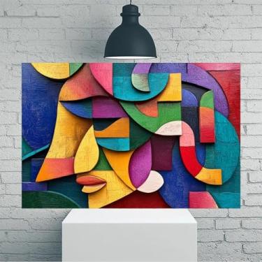 Imagem de Arte de parede em tela rústica vintage em relevo de perfil abstrato colorido - Pôster sem moldura de 30 x 45 cm - Ideia de presente para decoração de casa e escritório para sala de estar, quarto