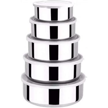 Imagem de Conjunto de Potes de Aço Inoxidável com Tampa Plástica, 5 Peças Empilháveis, Organizadores para Cozinha, Armazenamento de Alimentos