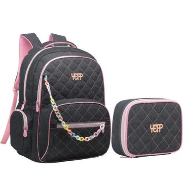 Imagem de Kit Mochila Grande E Estojo Box Escolar Juvenil Jeans Matelasse Teen F