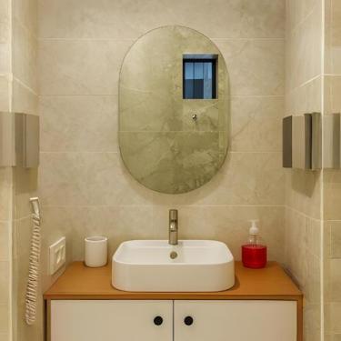 Imagem de Espelho Oval 80x50cm Decorativo Parede Banheiro Quarto Sala Hall Verti