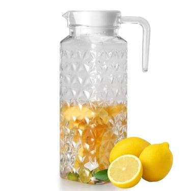 Imagem de Jarra Vidro 1 Litro Diamond Tampa Suqueira Cristal Suco Agua Bebidas Porta De Geladeira Alca Decorada Transparente