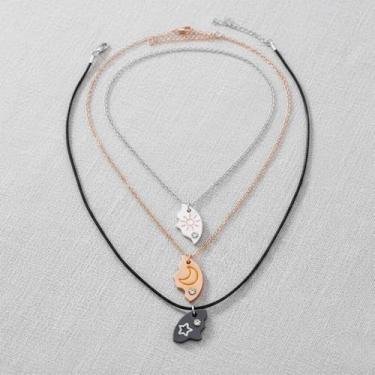 Imagem de Colar Melhores Amigas Best Friend Forever Amizade Sol Lua Estrela Bff 3 Metades Se Completam Triplo Parzinho Sempre Amigas