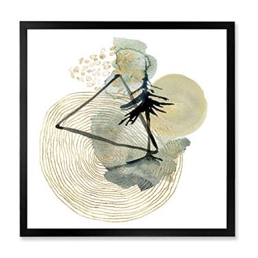 Imagem de DesignQ Paisagem abstrata de montanhas, lua e árvore de meados do século moderna emoldurada