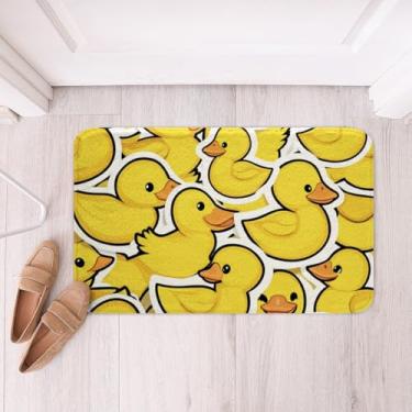 Imagem de jejeloiu Tapetes de banho de pato amarelo 40,6 cm x 61 cm crianças desenhos animados de borracha pato acessórios de banheiro para meninos meninas adolescentes adorável animal fazenda tapetes de