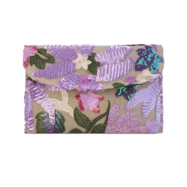 Imagem de Nefokfdus Bolsas femininas com contas de lantejoulas, bolsa de noite floral bordada para festa formal de casamento, Roxa
