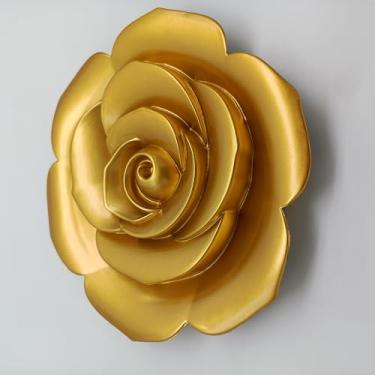 Imagem de MCCXXII Decoração de parede de flor 3D dourada - Arte em forma de girassol de plástico brilhante com gancho para decoração de jardim interno e externo (25 x 24,5 x 3,1 cm) (25 x 24,4 x 3 cm)