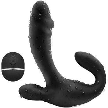 Imagem de Vibrador Masculino com Controle Remoto, Silicone Preto à Prova D'água, Recarregável, Estimulador Duplo