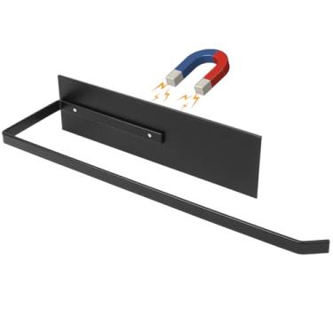 Imagem de Suporte de toalha de papel preto, suporte de toalha de papel magnético para geladeira, suporte de rolo de papel higiênico, suporte magnético para toalhas, organizador de geladeira para toalhas de