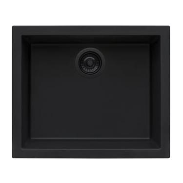 Imagem de Ruvati Lavatório de preparação de barra úmida de quartzo composto de granito 53 x 43 cm - Preto meia-noite - RVG2022BK