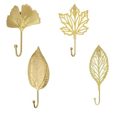 Imagem de Ganchos decorativos de ferro MOROBOR Ginkgo Maple Leaf Gold 4 peças