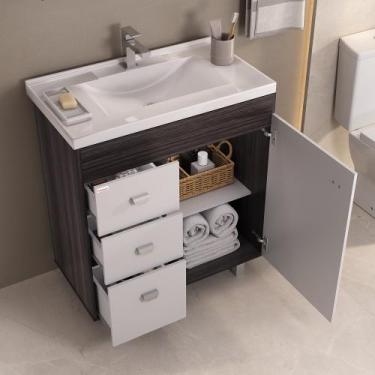 Imagem de Gabinete para Banheiro Marcela 80 com Pés - Fabribam Amêndoa, Amêndoa