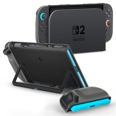 Imagem de Spigen Capa Nano Pop projetada para Nintendo Switch 2 (2025) Slim Fit PC Dockable Cover compatível com Joy-Con destacável e suporte - Preto Sesame