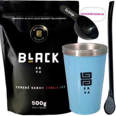 Imagem de Kit Tereré Black Erva Mate 500g + Copo Alumínio Térmico AZUL + Bomba C