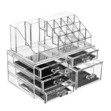 Imagem de Organizador De Maquiagem Acrilico 5 Gavetas 16 Divisorias Porta Batom Cosmeticos Pinceis Caixa Para Esmalte E Joias Esta