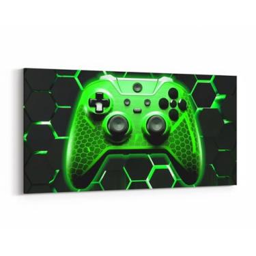 Imagem de Manfei Arte de parede em tela verde gamer controle geométrico jogos decoração de parede impressões de arte para sala de estar quarto, pôsteres de pintura de parede de videogame, decoração de quarto de