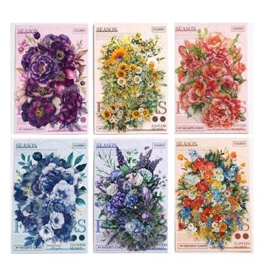 Imagem de Conjunto de 90 adesivos de flores adoráveis para scrapbooking, adesivos de flores transparentes autoadesivos para adultos e crianças, suprimentos para álbuns de recortes, agenda de balas, agenda