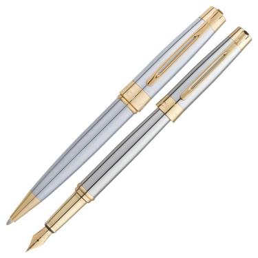 Imagem de Conjunto Crown Tinteiro + Esferografica President Prata