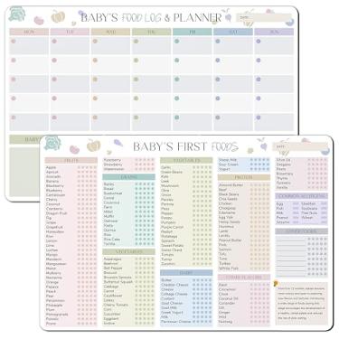 Imagem de BIROYAL Pacote com 2 Ímãs de geladeira para bebês First Foods e planejador diário de refeições, lista de verificação da primeira comida do bebê, tabela de alimentos apagável a seco de 30,5 x 20,32 cm