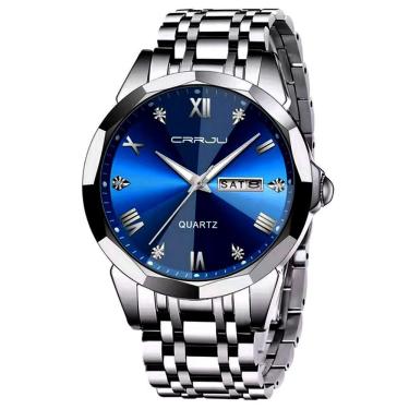 Imagem de Relógio Analógico Masculino De Quartzo Impermeável Em Aço Inoxidável Classico Azul