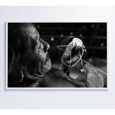 Imagem de Quadro índio Tecendo Artesanato 60x40 Cm Adesivo Fotográfico