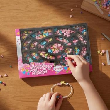 Imagem de Kit Miçangas Coloridas Infantil Para Fazer Pulseiras Colares Brinquedo Criativo Arte Criança