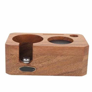 Imagem de Suporte para Adulteração de café de Madeira Caixa de Batida de café Multifuncional Design de Peça única Suporte para Portafilter Absorvente de Choque Estação de Adulteração de