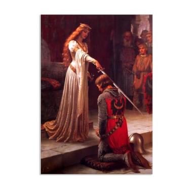 Imagem de Edmund Leighton impressão em tela The Accolade por reproduções de pinturas famosas Edmund Leighton pôster arte de parede para sala de estar quarto decoração de parede 90 x 60 cm (35 x 24 polegadas
