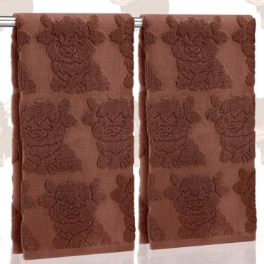 Imagem de SmoothNovelty 2 peças de toalhas de mão 3D Highland Cow decoração de banheiro marrom escuro 100% algodão absorvente jacquard tecer toalhas decorativas para banheiro cozinha highland vaca presente, 35