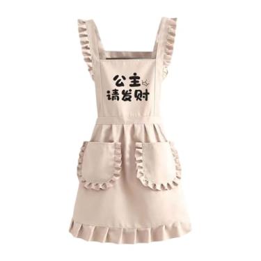 Imagem de Bothyi retrô com babados e bolsos frontais, estilo empregada doméstica, charmoso e vintage, ideal para meninas mulheres, perfeito para fantasias de, Bege