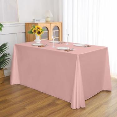 Imagem de Wuluwala Toalha de mesa retangular para banquetes, cor sólida, resistente, resistente a vincos, lavável, toalha de mesa de cetim, capa decorativa para mesa de jantar, festa de buffet e casamento, rosa