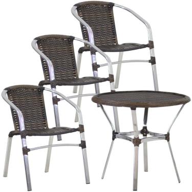 Imagem de 3 Cadeiras Floripa E Mesa Tampo Tramado Piscina Jardim Trama Argila
