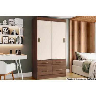 Imagem de Guarda Roupa 2 Portas De Correr E 4 Gavetas Briz Be25  Castanho-castanho Ou Off White - Henn