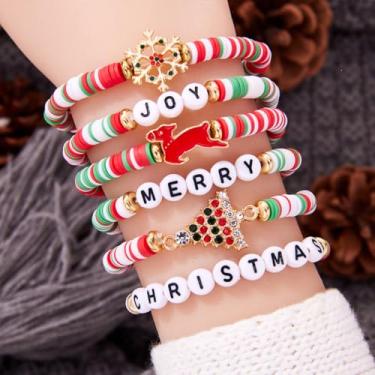 Imagem de Pulseira de Natal, adequada como presente de Natal para amigos ou amantes, uma pulseira moderna com significado de bênção, One Size, Argila de polímero, Sem Pedra Preciosa