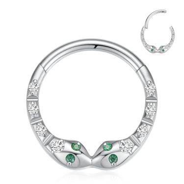 Imagem de GAGABODY Septum Clicker Septum Jewelry 10 mm Prata 16 Brincos Verde CZ Helix Brinco Daith Jóias Argolas de Nariz Titânio Cobra Anéis 16G Clicker Hoop Anel de Nariz Articulado