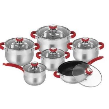 Imagem de Jogo De Panelas Genebra Inox Com 12 Peças - NAKASAKI, Vermelho