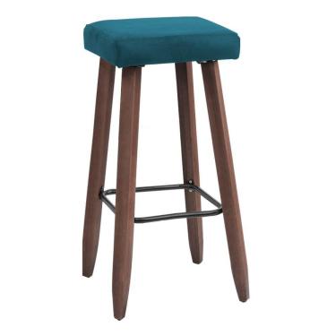 Imagem de Banqueta Alta Kiara Estofada Em Suede Com Pés Em Madeira