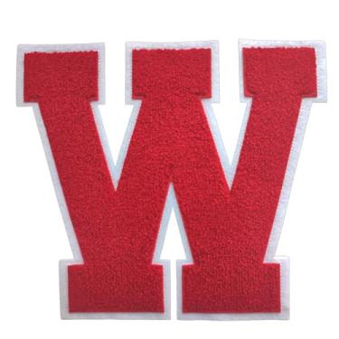 Imagem de 1 peça de patch de letra de chenille vermelho de 16,5 cm com borda branca – Remendos do alfabeto para roupas, jaquetas, mochilas, chapéus para decoração personalizada, nome personalizado e artesanato