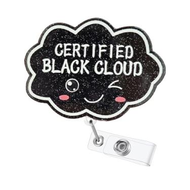 Imagem de Carretel de crachá de nuvem engraçado preto com clipe de jacaré retrátil, presente fofo clipe de crachá de enfermeira para estudante de enfermagem RN CNA LPN trabalhador médico estudante professor