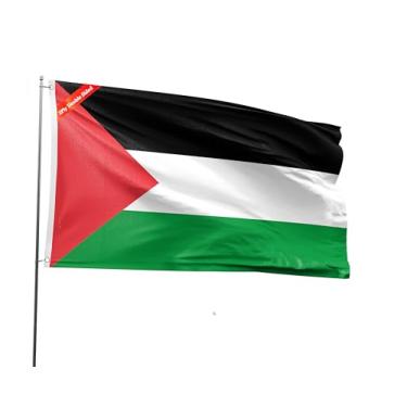 Imagem de Bandeira da Palestina dupla face 9,5 x 1,5 m Bandeira nacional palestina impressa poliéster 100D com 2 ilhós para festivais temáticos palestinos eventos desfiles decoração de festa