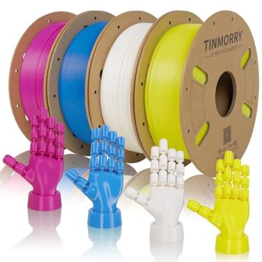 Imagem de TINMORRY Pacote de filamentos de impressora 3D PETG, filamento rápido de impressora 3D PETG-Eco, filamento de impressão 3D 1 kg x pacote de 4 cores, magenta + jade branco + amarelo + azul, peso